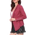 thumbnail image 4 of MODA NOVA Juniors Faux Suede Jacket Long Sleeve Draped Front Moto Jackets Purple Red XS, 4 of 5