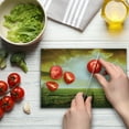 thumbnail image 4 of Country Cutting Board, Sunset on the Field at Summer Wooden Hedge Springtime Meadow Morning View Print, Decorative Tempered Glass Cutting and Serving Board, Small Size, Green Yellow, by Ambesonne, 4 of 5