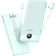 Portable Charger with Built-in AC Plug and Cables, All in One 10000mAh Ultra Slim Travel Essentials, Fast Charging Battery Pack Compatible with iPhone, Samsung, Android (Green)