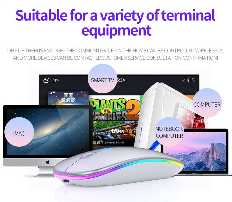 YinDiao A2 Rechargeable Silent Wireless Mouse, Dual Mode Bluetooth & 2.4G, RGB Breathing Light, Ergonomic Quiet Click Mice for Laptop, PC, Computer, Office and Home (Black)