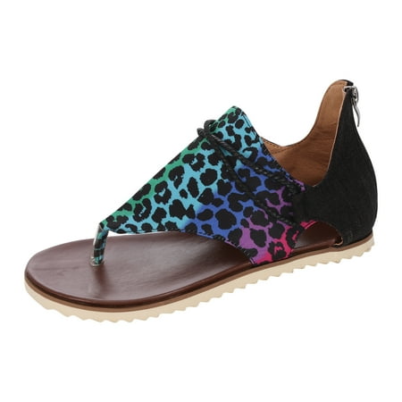

Rdeuod Sandals Women Women S Printing Zipper Casual Vacation Open Toe Pinch Flat Beach