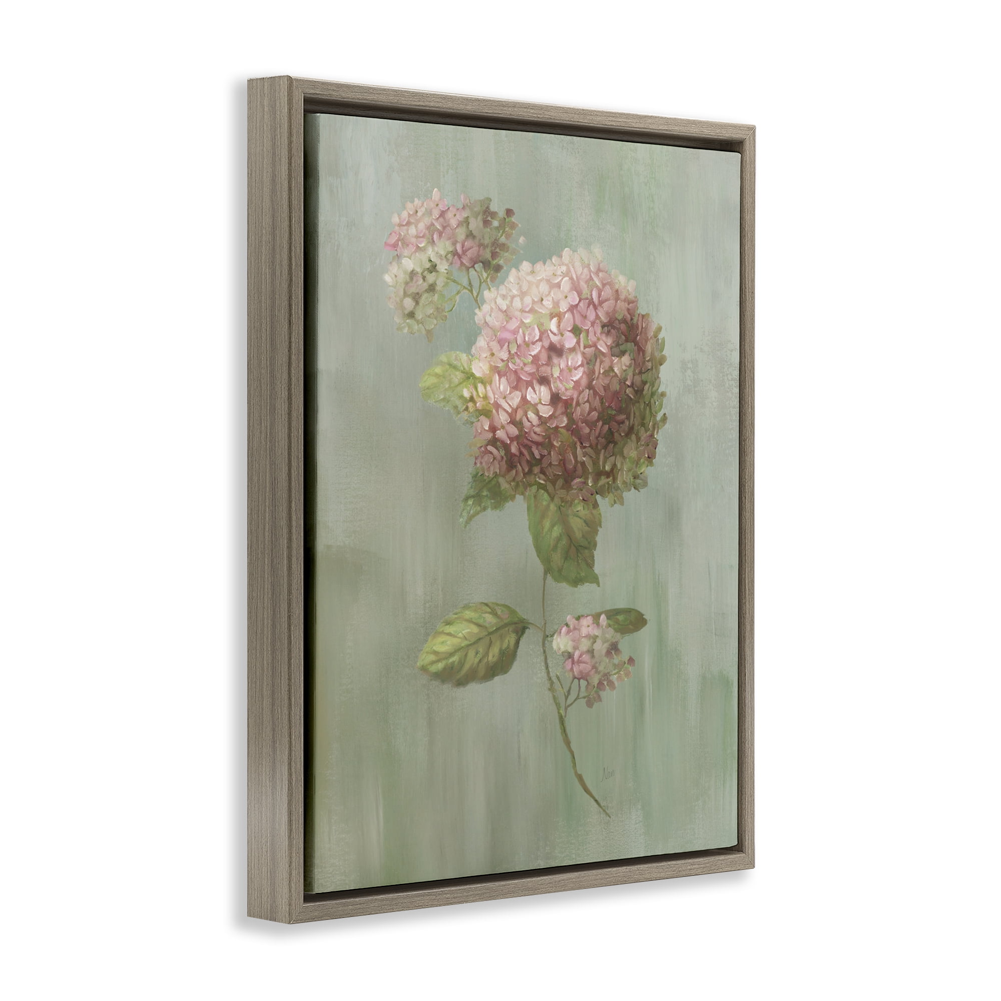 Stupell Industries Single Hydrangea Bushel Brown Framed Floater Canvas Wall Art, design by Nan