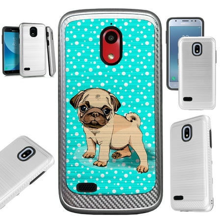 For AT&T Axia (2018) Case Brushed Metal Texture Hybrid TPU Artillery Phone Cover (Pug Snow