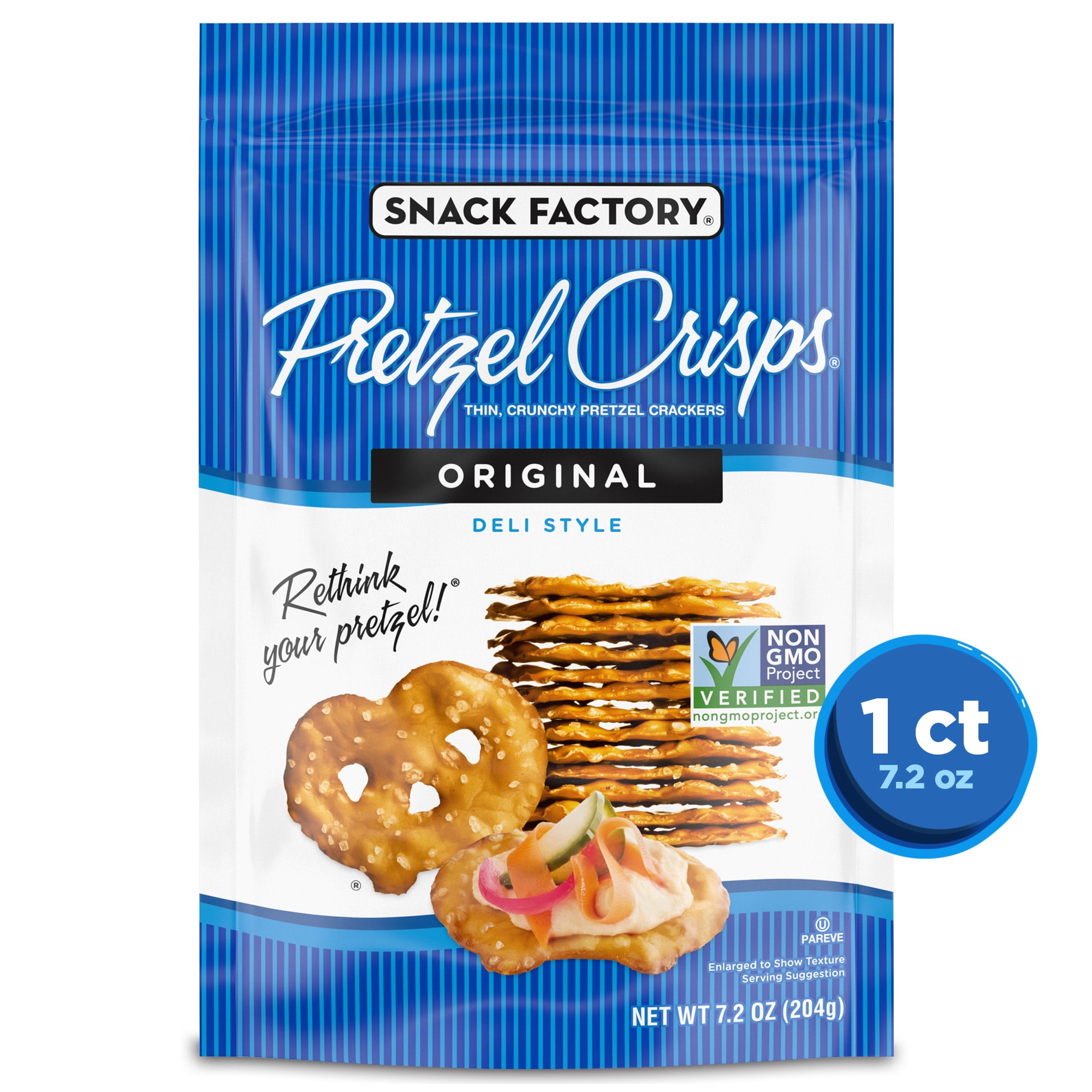Snack Factory Pretzel Crisps, Original Flavor, 7.2 oz Resealable Bag