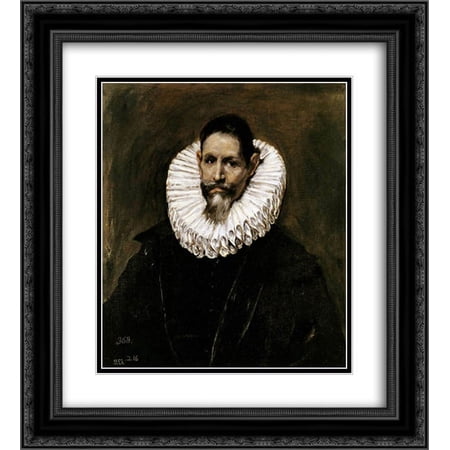El Greco 2x Matted 20x22 Black Ornate Framed Art Print 'Portrait of Jeronimo de Cevallos'