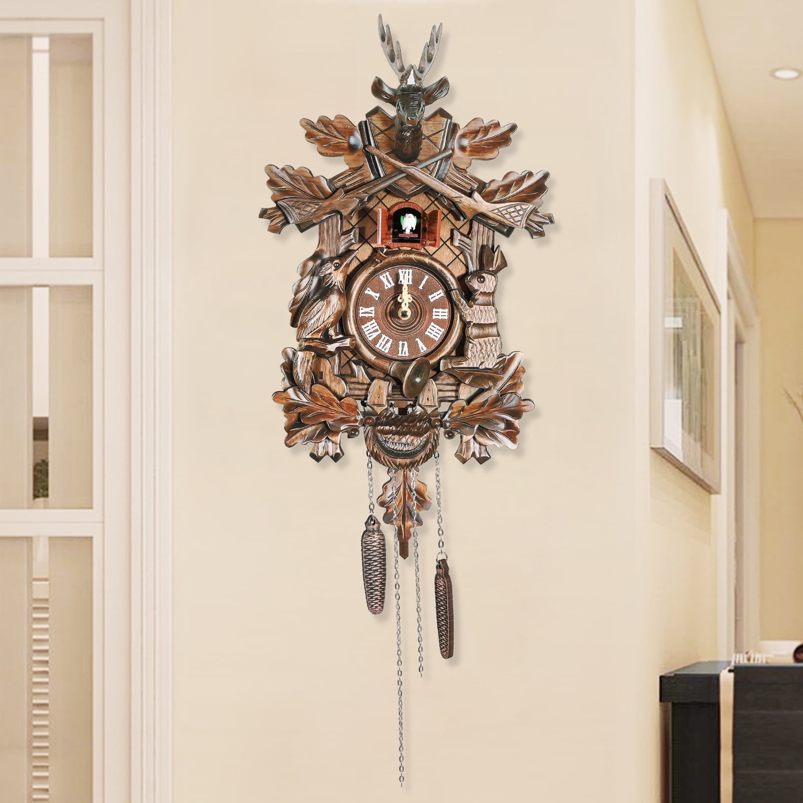 Walplus Classic Vintage Cuckoo Clock - Bird Pendulum Wall Clock, Quartz Battery Powered, 2-Year Warranty