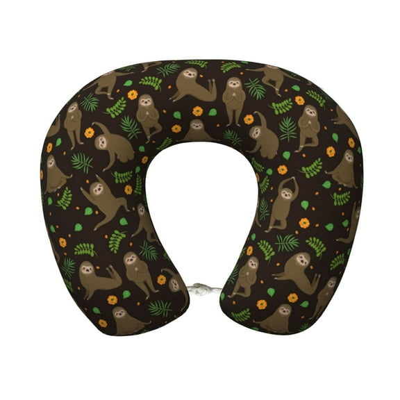 Xecao Sloth Doing Yoga Print Memory Foam Cervical Neck Pillow Versatile U-Shaped Pillows for Home,Office,Camping,Travelling,Soft Washable Cover