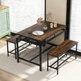 thumbnail image 3 of Songqin Kitchen Table Chairs Set of 3 - Dining Table Set for 4 with 2 Benches, Metal Frame, Space-Saving Dinette Table Set for 4, Small Places Breakfast Nook Table Set, Kitchen Table Set, Brown, 3 of 9