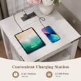 thumbnail image 4 of KeyWhat Farmhouse Nightstand with Charging Station for Bedroom, 2-Drawer Rustic End Tables for Living Room, Antique Brush White, 4 of 7