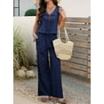 thumbnail image 5 of Womens 2 Piece Outfits V Neck Tie Waist Vest and Wide Leg Casual Pants Sets Navy Blue L, 5 of 9