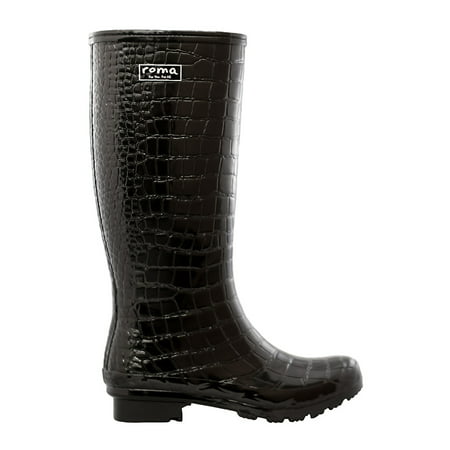 Roma Boots - Roma Boots Women's Tall Rainboot Black Croc - Walmart.com