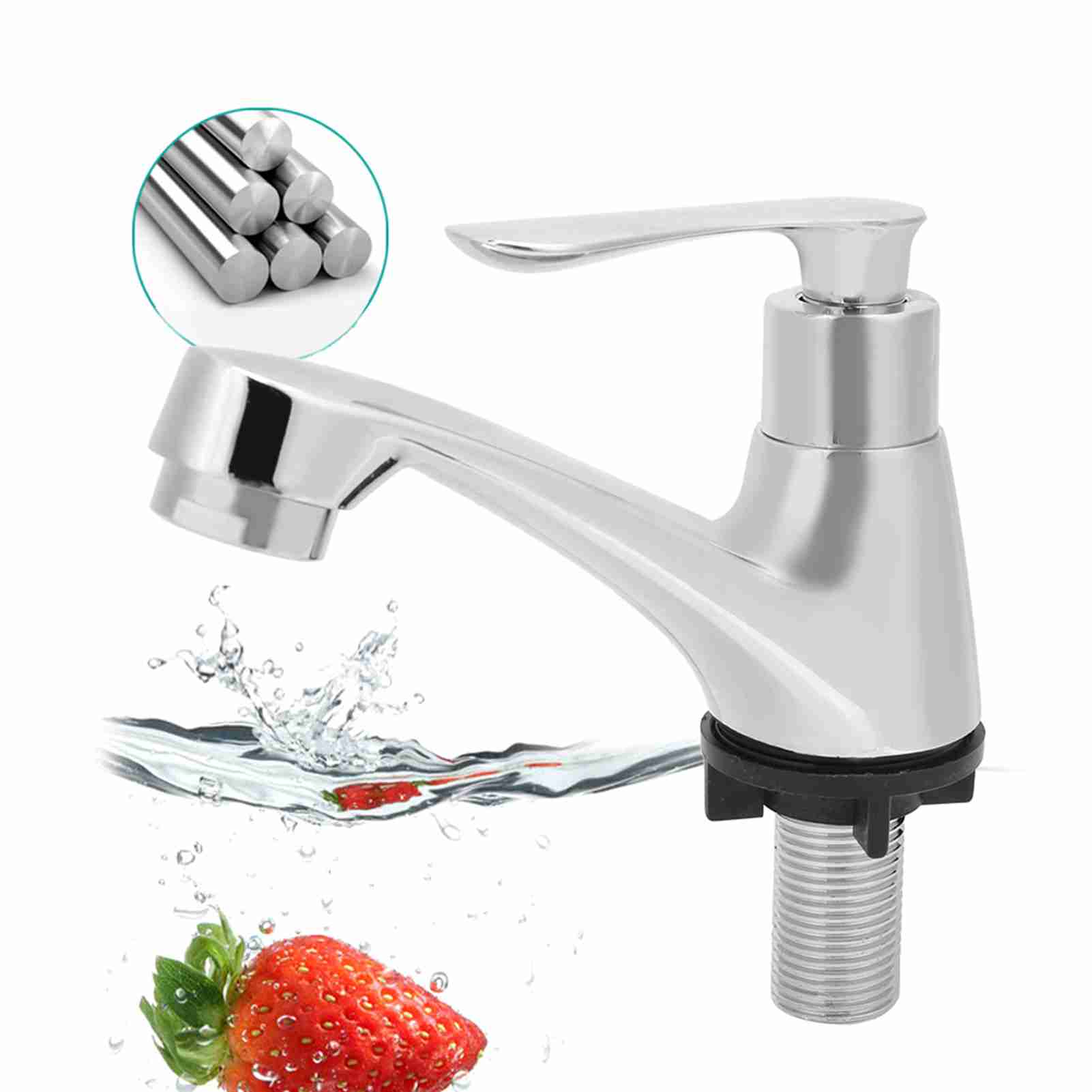 Rupoun G1/2in Household Zinc Alloy Single Handle Faucet Water Tap for Bathroom Kitchen Sink Basin 4.9 in / 12.5 cm