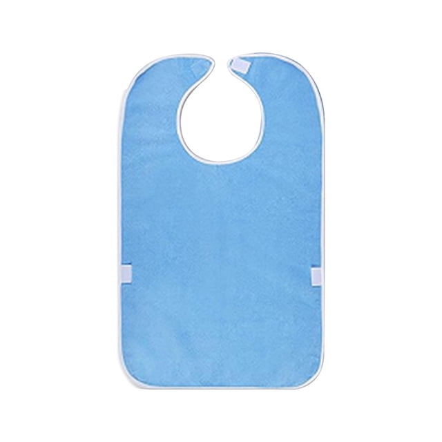 B Waterproof Adjustable Adult Bib With Pocket For Eating Nursing Care, Blue