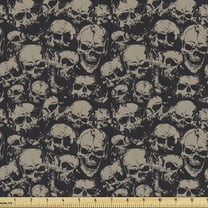 Ambesonne Skull Fabric by the Yard Upholstery, Grunge Scary Evil, 1 Yard, Charcoal Grey Tan