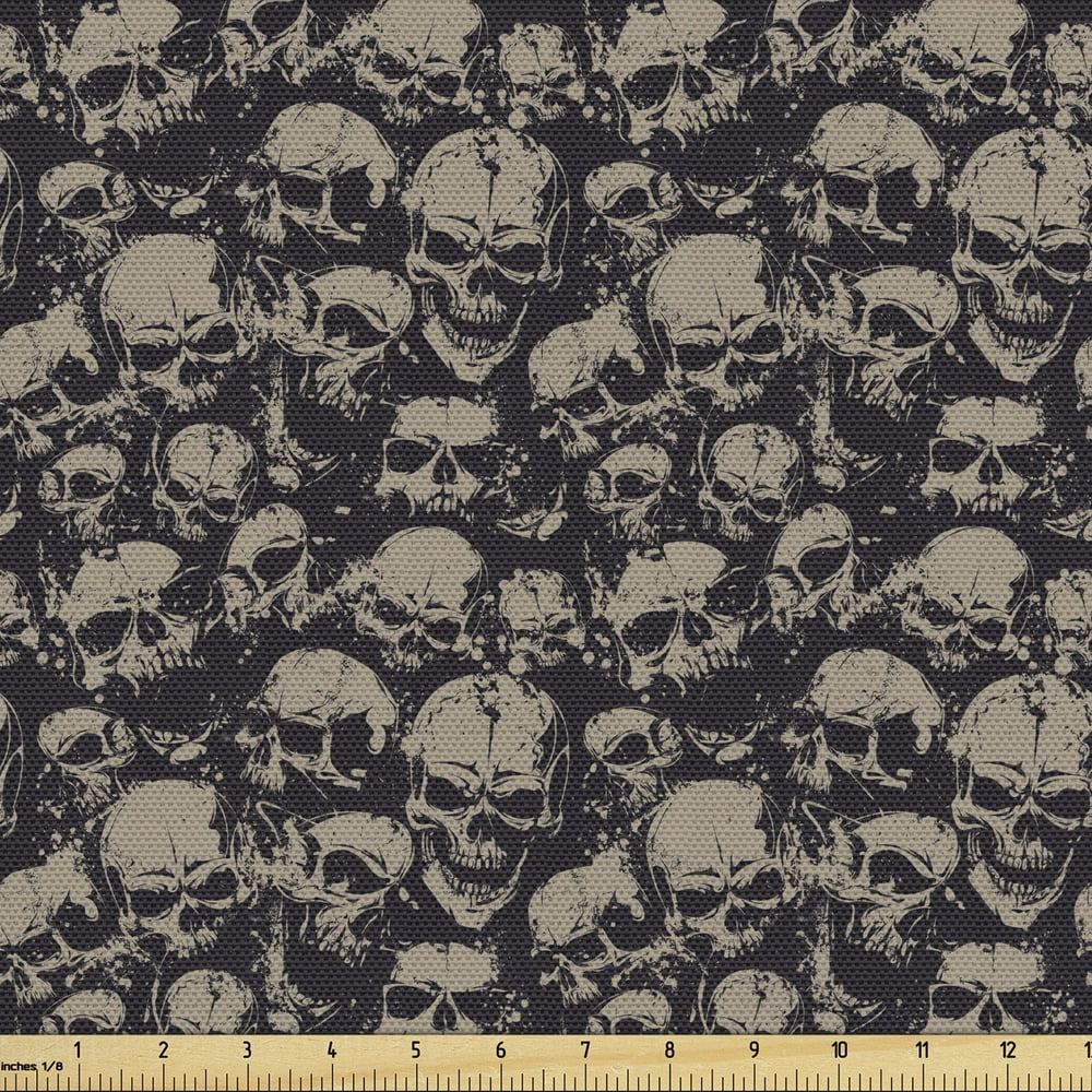 Skull Fabric by the Yard Grunge Scary Skulls Sketchy Graveyard Death
