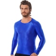 thumbnail image 4 of YiZYiF Mens Glossy O Neck Long Sleeve T-Shirt Solid Color Slim Fit Tops for Yoga Workout Blue XL, 4 of 6