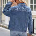 thumbnail image 6 of Jean Jacket for Girls Women Loose Denim Jacket, Pearls Short Jeans Coat, Loose Fitting Button Denim Outwear Jackets Blue XL, 6 of 6