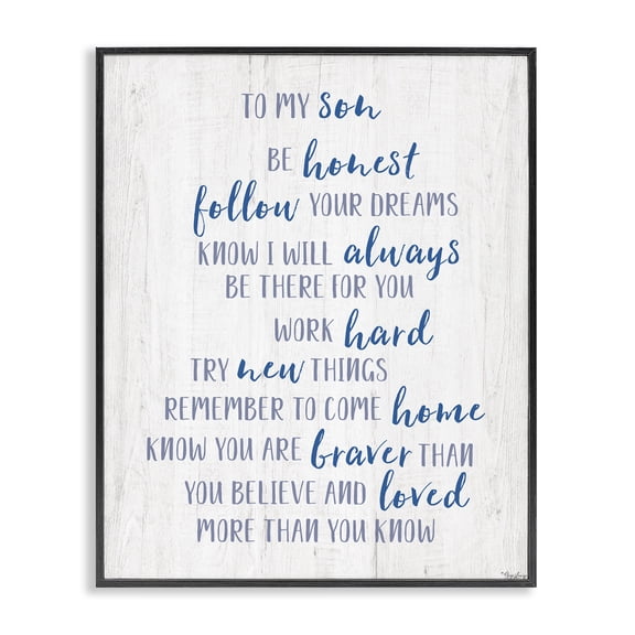 Stupell Industries To My Son Positive Parent Quotes and Sayings Painting Black Framed Art Print Wall Art, 11 x 14