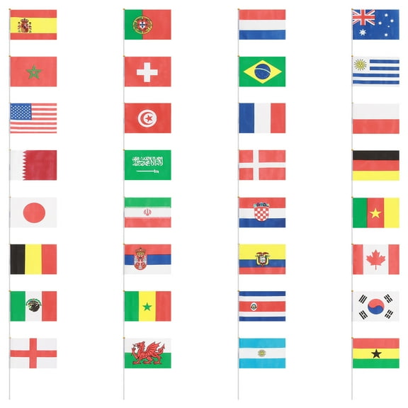 32PCS Small Hand Held National Flags on Sticks for International World Country Banner Decorations at Bar Parties