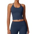 thumbnail image 2 of Women'S Strappy Halter Back Sports Bra with Removable Pads Fitness Yoga Tank Top Slim Fit Blue M, 2 of 10