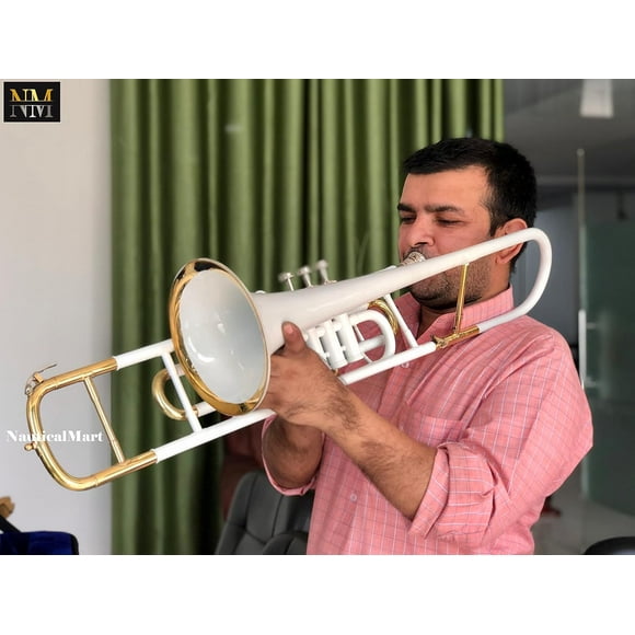 Nauticalmart Valve Bb White Trombone Instrument with Mouthpiece