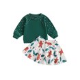 thumbnail image 2 of Elippeo Kids Girls Christmas Outfit, Long Sleeve Crew Neck Pearls Sweatshirt Gingerbread Man Print Skirt 2-piece Outfit 12 18 24 Months 3 4 5 Years, 2 of 9