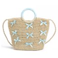thumbnail image 3 of Bolso Bolsos Tejidos De Mujer Bolso De Mano Tejido De Paja Con Lazo Para Vacaciones En La Playa Negro, 3 of 7