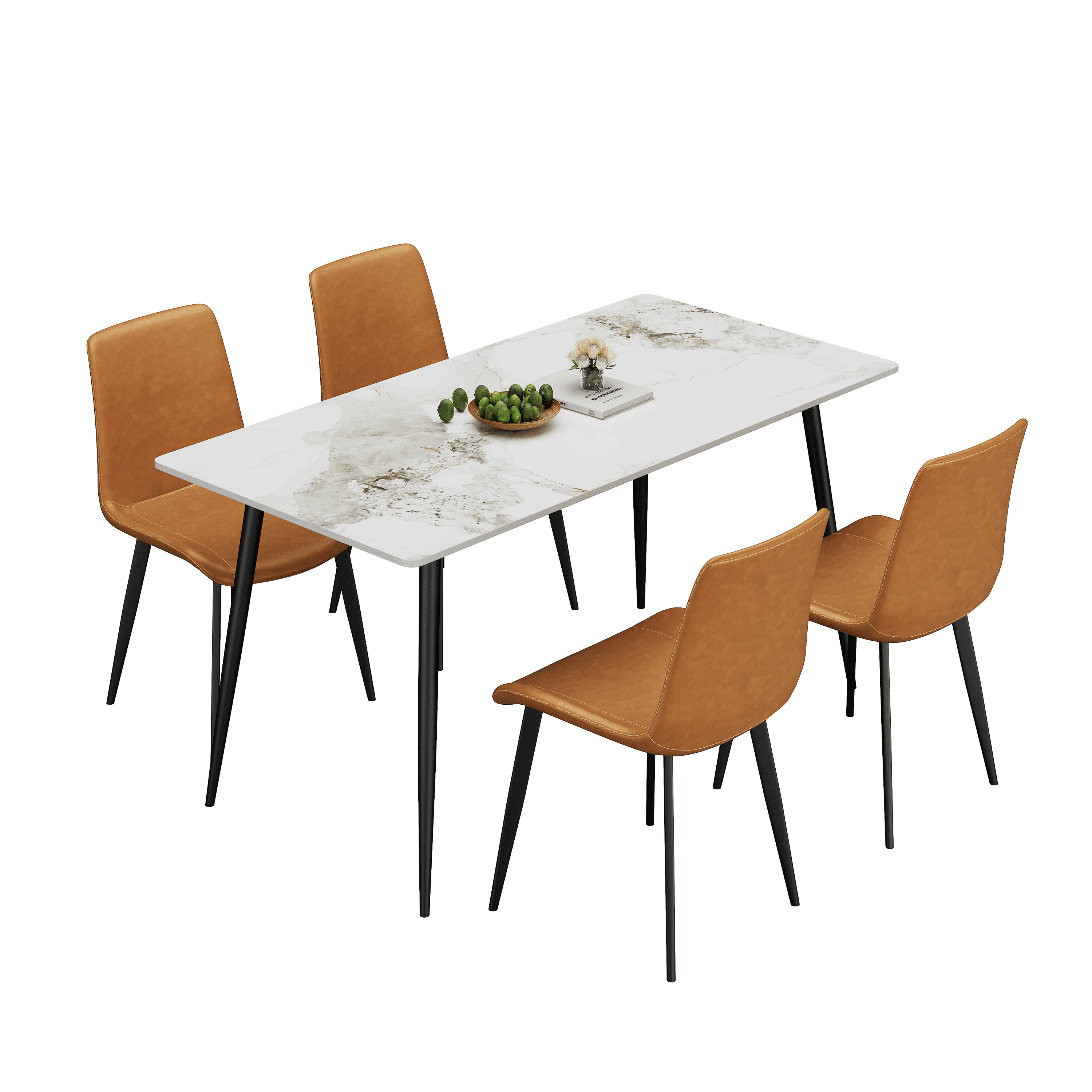 Aukfa Set of 4 Faux Leather Dining Chairs with Metal Legs, Modern Upholstered Kitchen Side Chairs for Home Kitchen,Orange