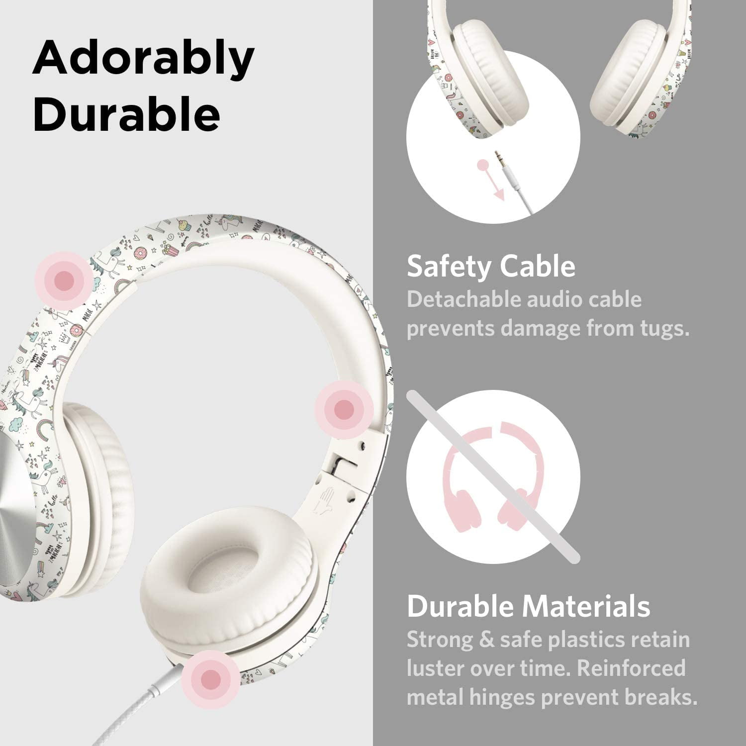 LilGadgets Connect+ Pro Wired Kids Headphones - Designed with Kids' Comfort in Mind, Child-Friendly Foldable Over-Ear Headset with In-line Microphone, Perfect for Toddlers in School, Magical Unicorn