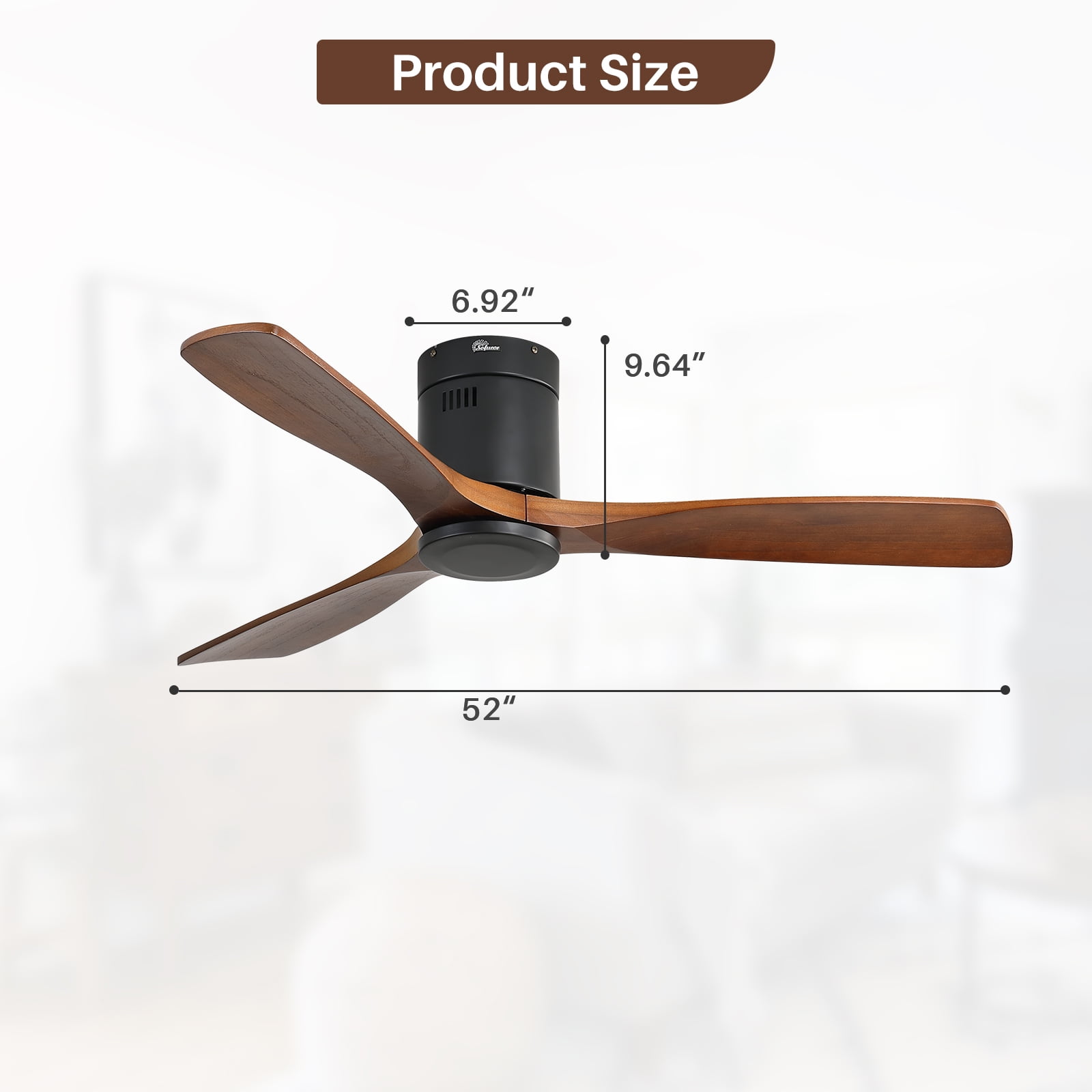 Sofucor 52" Smart Ceiling Fan, Indoor/Outdoor Ceiling Fans Without Lights, Compatible with Alexa/Google/App, 3-Color Light 6-Speed Timing Reversible DC Motor
