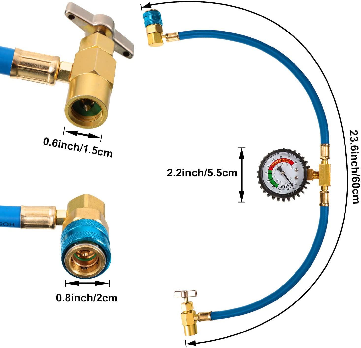 3 Pack BPV31 Bullet Piercing Tap Valve Kits U-Charging Hose Refrigerant Can Tap with Gauge R134a Can Connect to R12/R22 Port AC 1/2 and Universal Retrofit Valve with Dust Cap 