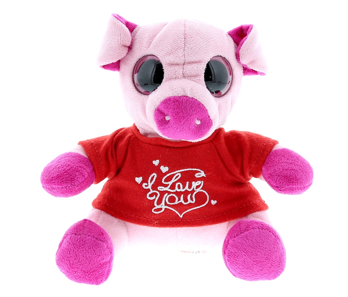 DolliBu I Love You Sparkling Big Eye Pig Plush Cute Stuffed Animal