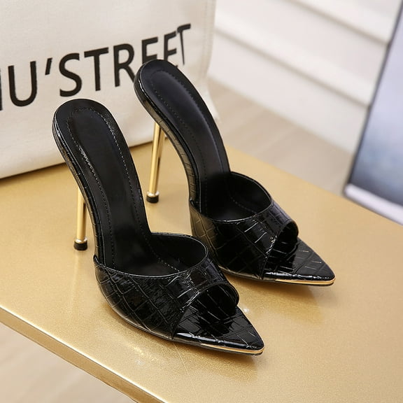 NICEXMAS 1Pair Female Black High Heeled Sandal Slippers Simple Design for Outdoor