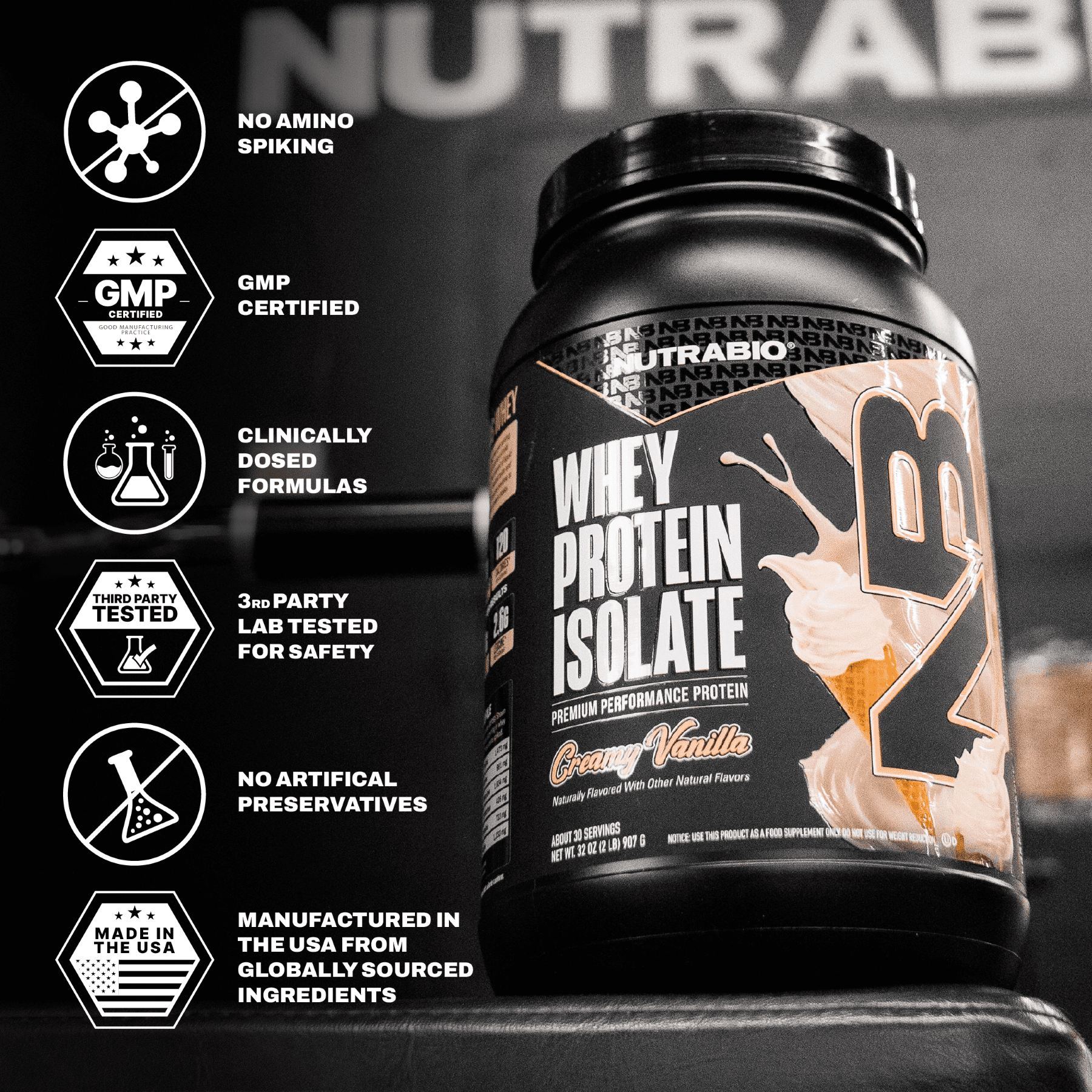 NutraBio Whey Protein Isolate Powder Supplement – 25g of Protein Per Scoop with Complete Amino Acid Profile - Soy and Gluten Free Protein Powder - Zero Fillers and Non-GMO - Alpine Vanilla - 2 Lbs