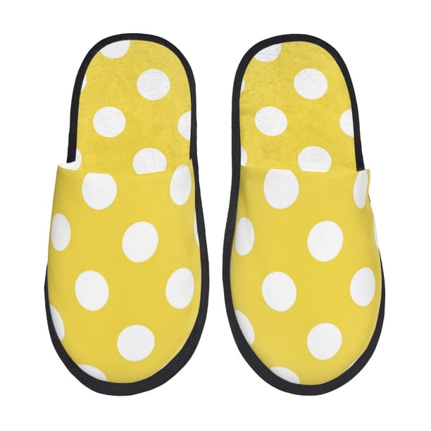 Fotbe Yellow And White Polka Dot Pantuflas Peludas para Mujer con Estampado, Zapatillas de Peluche, Zapatos de Invierno para Casa, Uso Interior y Exterior-Large