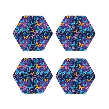 

Honeii Butterflies Of The Starry Sky Print Leather Coaster Set of 4 Ideal for Safeguarding Your Furniture from Drinks Spills and Effortless Cleanup-Hexagon