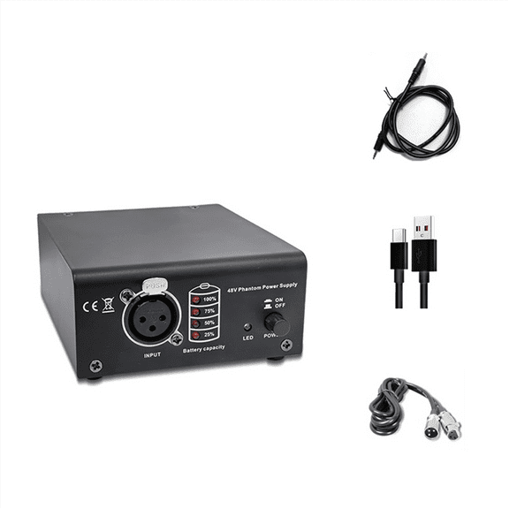 1-Channel 48V Phantom Power Supply with XLR 3 Pin Microphone Cable for Condenser Microphone Music Recording Equipment
