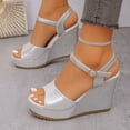 thumbnail image 6 of CYMMPU Women's Fish Mouth Open Toe Glitter Wedge Sandals, Adjustable Ankle Strap Platform Heels, Fashion Summer Casual Outdoor Beach Shoes Silver 36, 6 of 9