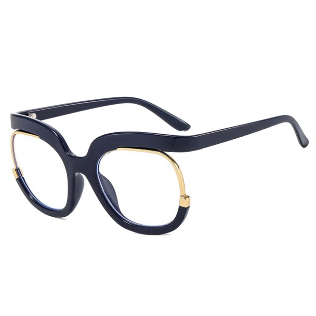 Qarigey Gafas de lectura de gran tamaño Marco grande de moda Sin gafas graduadas Cuidado de la salud para accesorios de fotos Azul oscuro Type3 NO3
