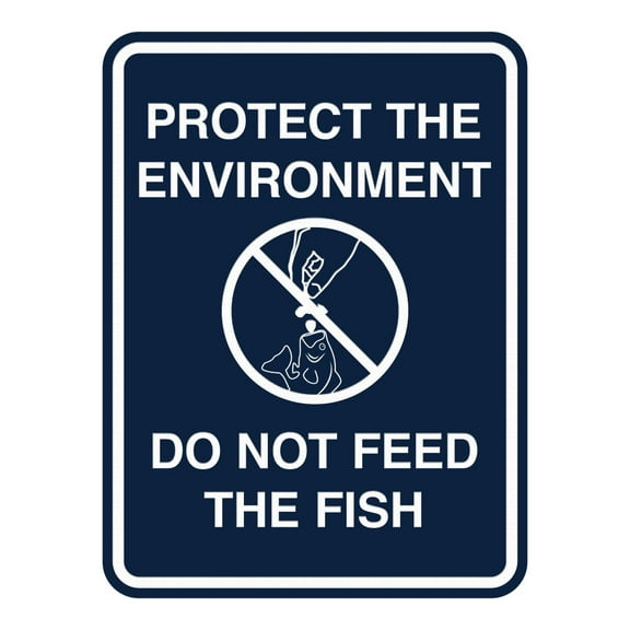 Signs ByLITA Portrait Round Protect The Environment, Do Not Feed the Fish ABS Plastic | Laser Engraved | Easy Installation | Elegant Design Sign (Navy Blue / White) - Large