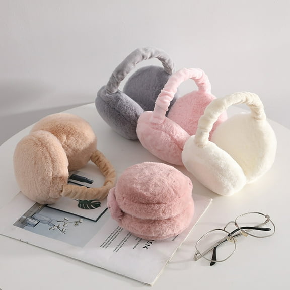 AYYUFE Winter Earmuff Soft Plush Foldable Windproof Thicken Ear Protection Fluffy Solid Color Elastic Ear Cover Head Accessory