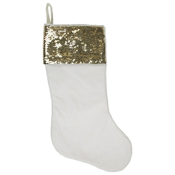 Northlight 20" Gold and White Reversible Sequin Cuff Christmas Stocking