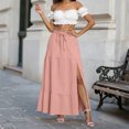 thumbnail image 3 of RFQWOVSR Women Flowing A-Line Maxi Skirt Slit Tie Waist Solid Color Elastic Waistband Lightweight Boho Summer Beach Casual XXXL, 3 of 6
