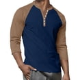 thumbnail image 6 of Men's Casual Long Sleeve Button Down Contrast Raglan 3/4 Sleeve Print Henley Top for Spring Fall Street Style,Khaki,S, 6 of 9