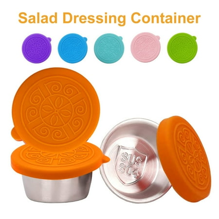 

JTWEEN Salad Dressing Containers 6pcs 1.6 oz Reusable Small Condiment Cup Containers with Lids Stainless Steel Dipping Sauce Cups Fits in Bento Box for Lunch Picnic Travel