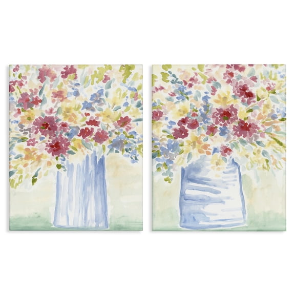 Stupell Industries Soft Speckled Flower Vases Plants & Flowers Painting Wrapped Canvas Art Print Wall Art, 16 x 20, Set of 2