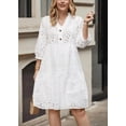 thumbnail image 2 of utcoco Women's 2026 Eyelet Lace Midi Dress V Neck Puff 3/4 Sleeve Button Tiered Sexy A Line Sun Dress, 2 of 5