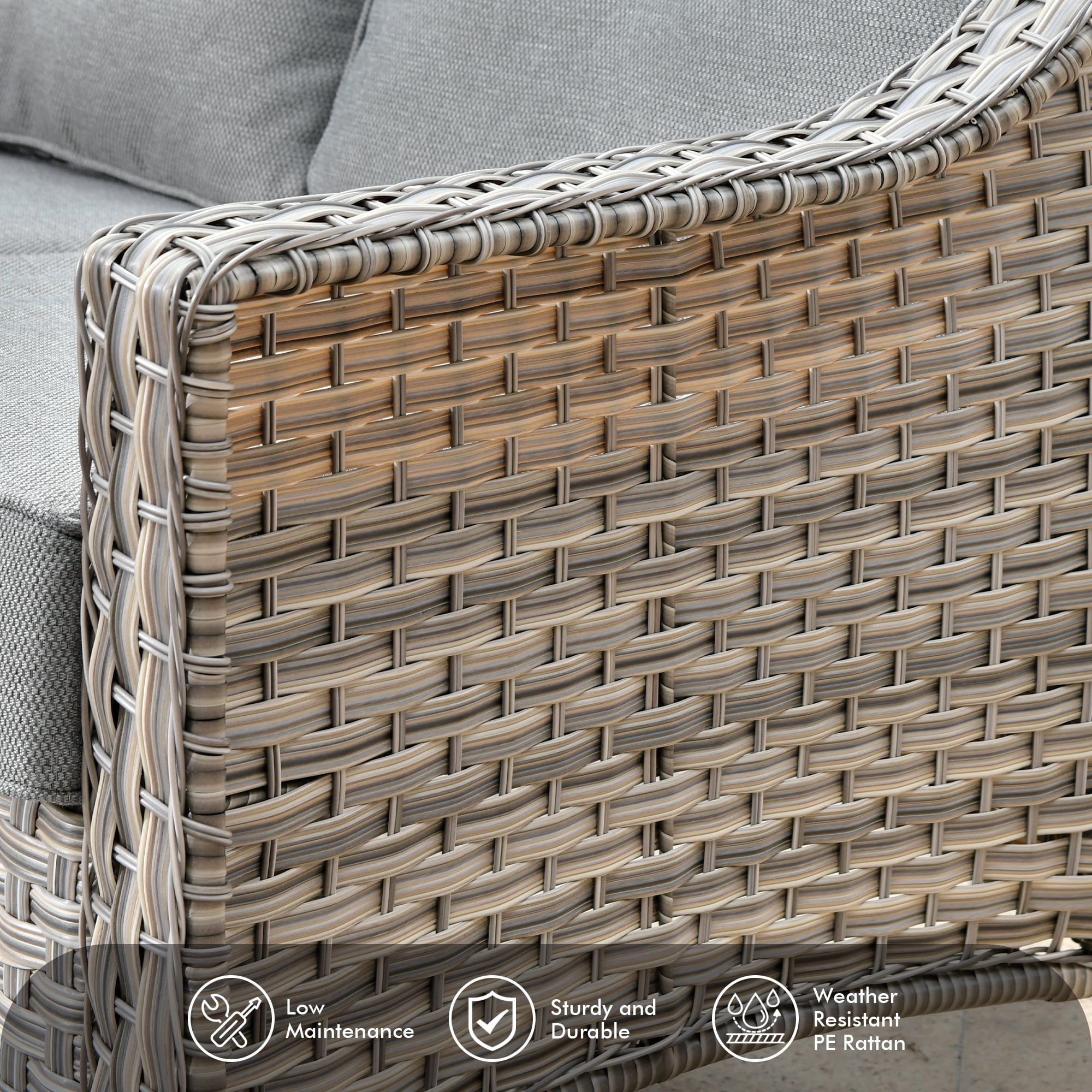 Ovios High-Back Outdoor Furniture 8 Pieces Gray Wicker Patio Conversation Set with Rocking Swivel Chairs for Backyard