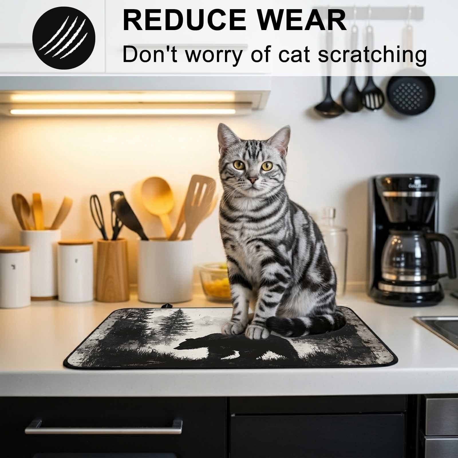 Forest Bear Stove Top Cover for Electric Stove, Heat-proof & Non Slip Glass Top Stove Cover Protector, Retro Modern Art Nature Tree Greyscale Kitchen Flat Cooktop Rubber Mat 24x21 Inches