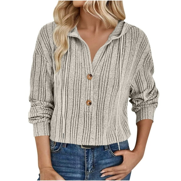 Olyvenn Hoodies for Women Long Sleeve Shirts Ribbed Knit Loose Fit Pullover Sweatshirts 2025 Fall Casual Hooded Sweater Top Beige XXL